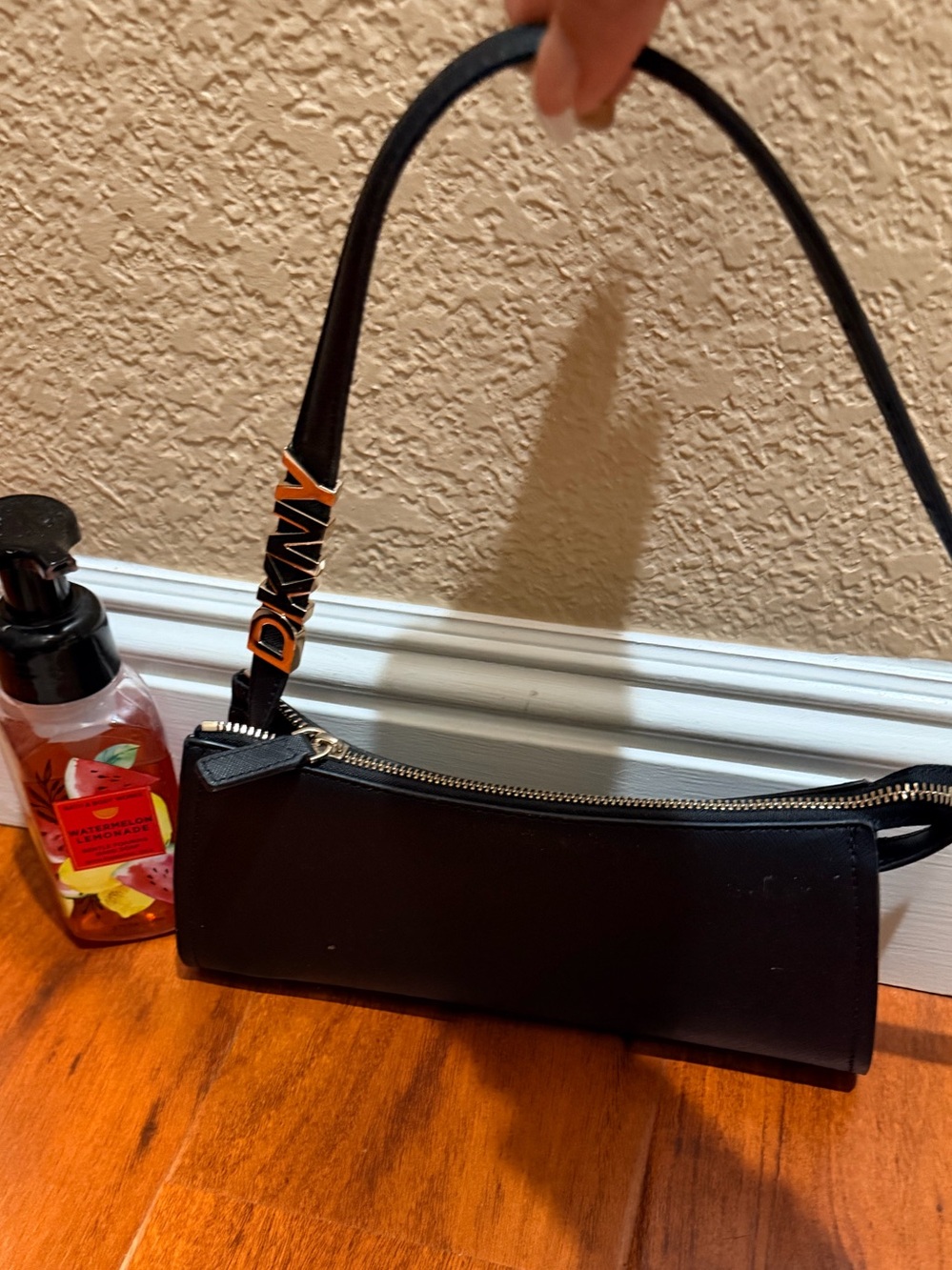DKNY Black Shoulder Zip Bag with Logo
